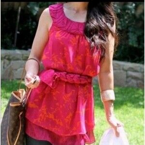 Cabi Pink Orange Origami Sheer Tunic Blouse Casual Colorful Top sz S Style #999